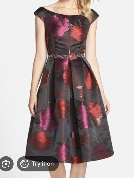 Eliza J Dresses & Skirts - Eliza J Black Embellished Metallic Jacquard Floral Fit-and-Flare Dress Size 6